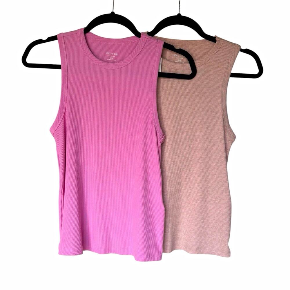 State of Day NWT Ribbed Modal Sleep Tank Tops XS Pink Taupe 2 Piece Lot